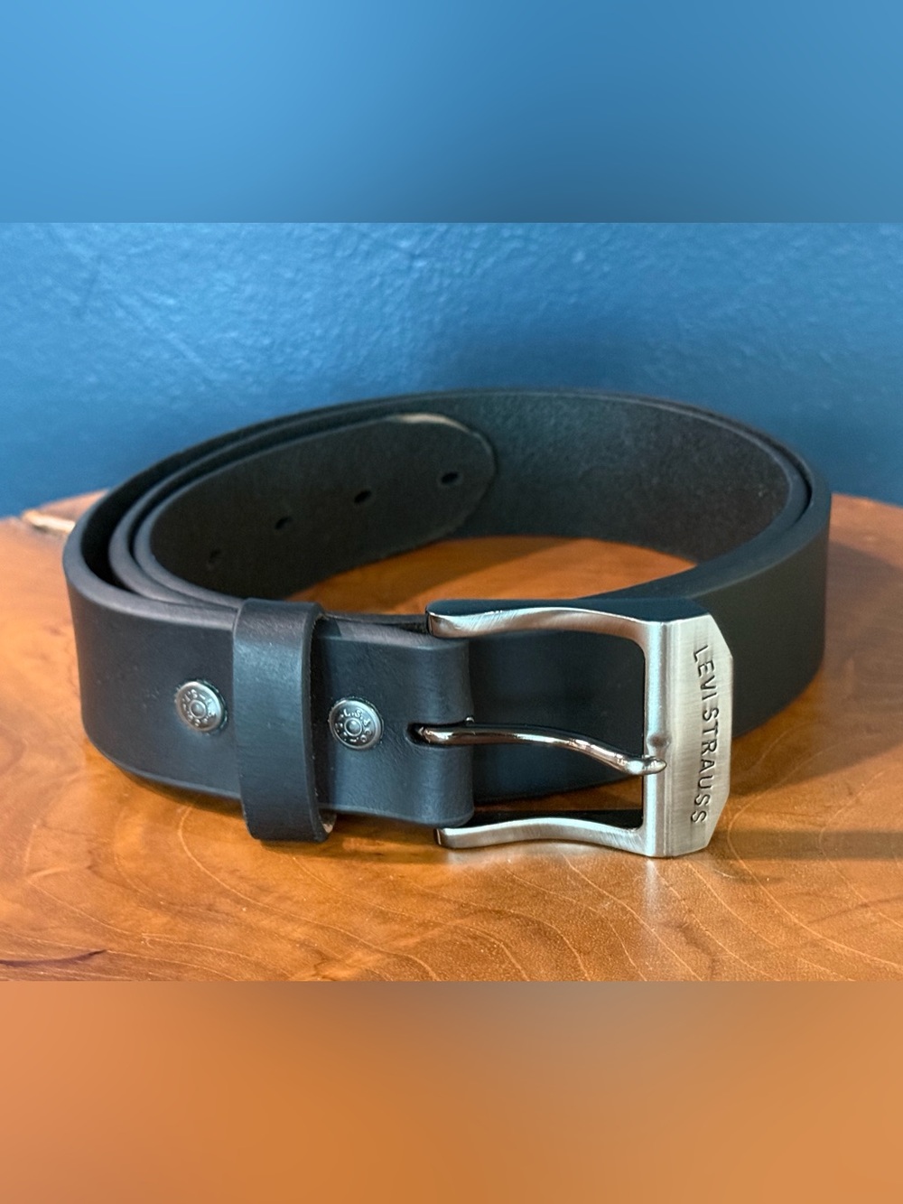Levi Strauss Black Leather Belt with Brushed Metal Buckle Men Size XL 42-44